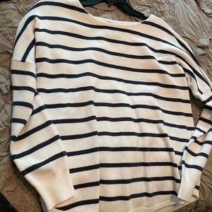 French connection xs blue and white striped wide neck sweater